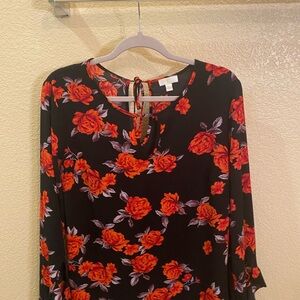 Floral Black and Red Long Sleeve Dress